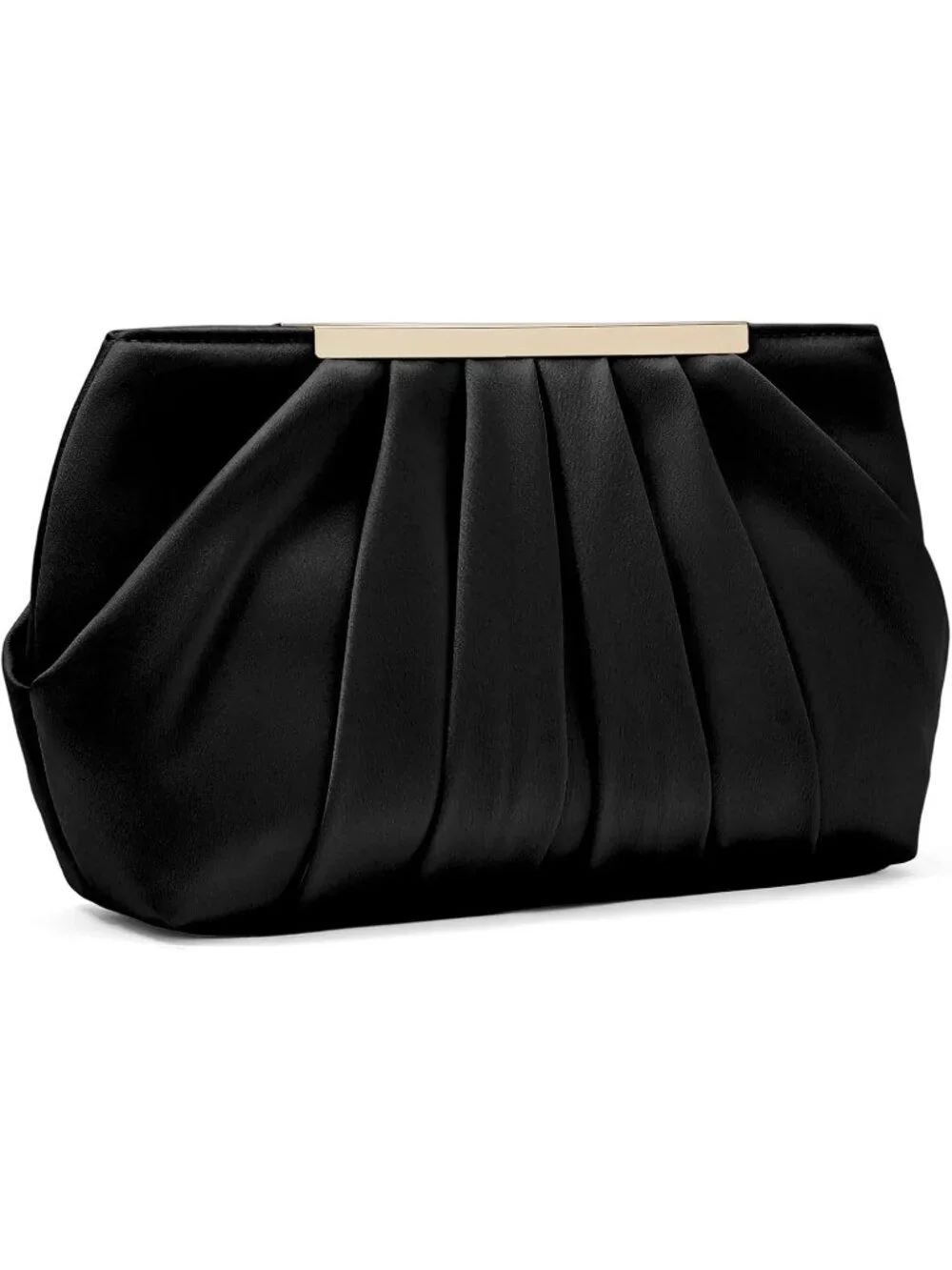 👜 Women's Black Satin Evening Bag Elegant Pleated Formal Clutch With Chain